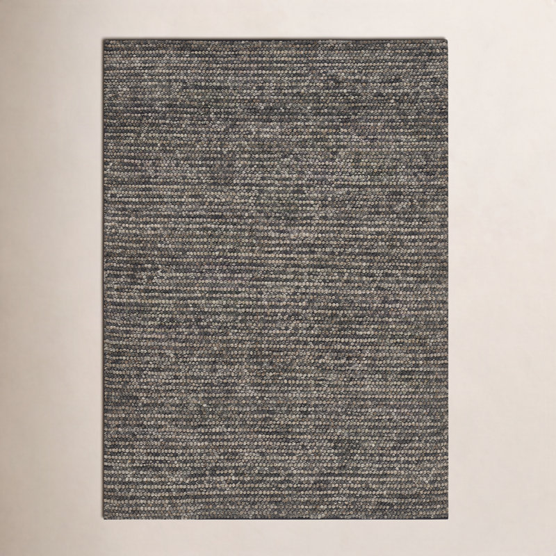 Tapis gris en laine tissé à plat à la main de couleur unie Asta, Rectangle 5 pi x 7 pi
