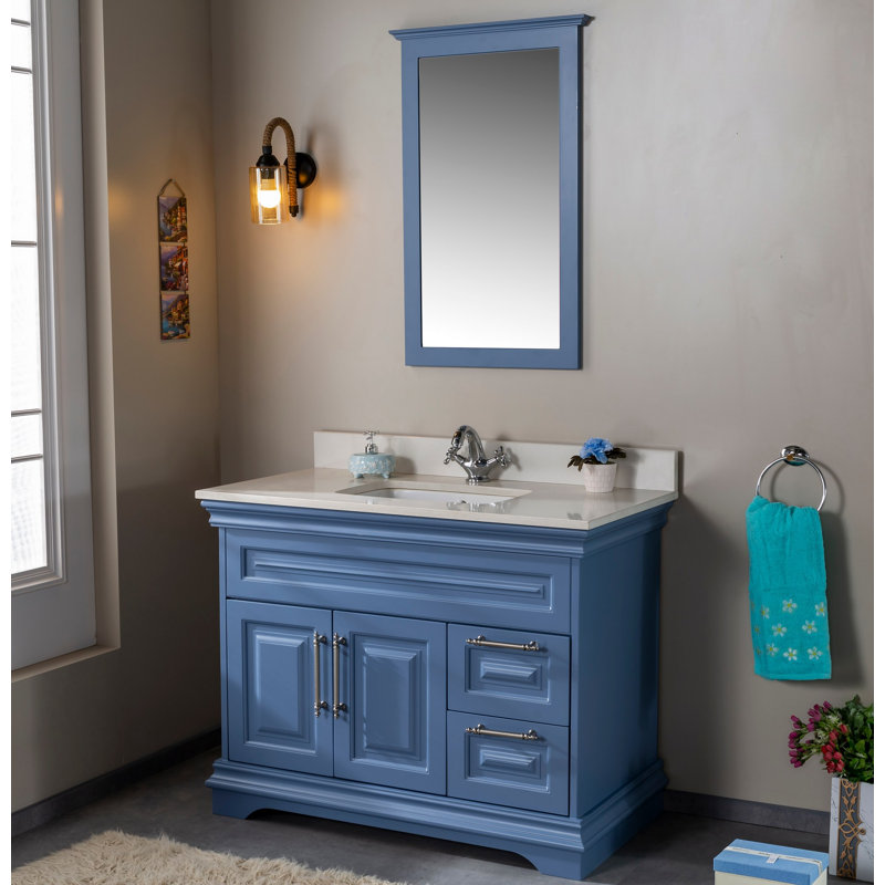 Ensemble de meuble-lavabo simple l 41,3 po avec miroir Chaille, Bleu