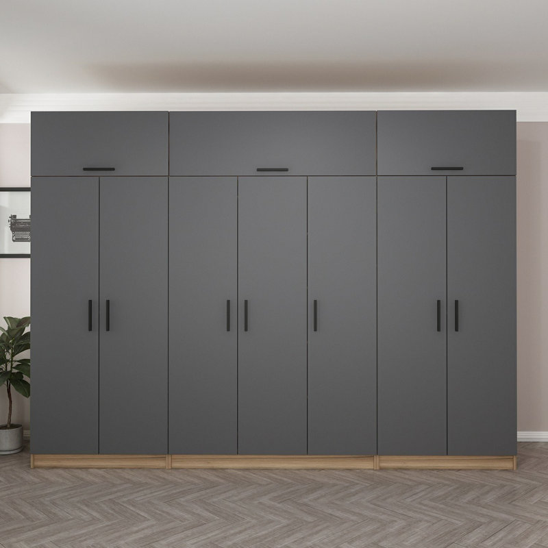 Elina 7 Door Manufactured Wood Wardrobe, 255cm H x 315cm W x 52cm D, Black