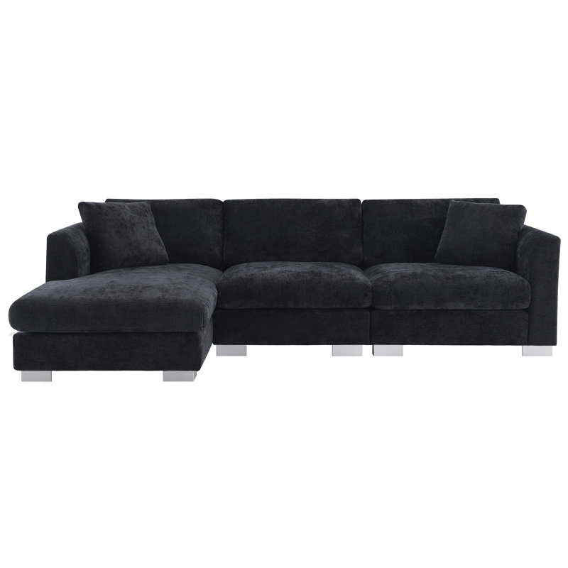 Ensemble de canapé modulaire en forme de L de 96 pouces avec canapé de luxe en forme de L avec 2 coussins gratuits et mobilier en chenille 4 places avec méridienne surdimensionnée