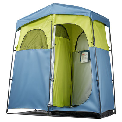 Camping Shower Tent, 2-Room Portable Privacy Tent Changing Room with Shower Bag, Ground Stakes, Ropes, Carry Bag, and Support Poles, 150D Oxford Fabric with Silver Coating, for Camping, Fishing