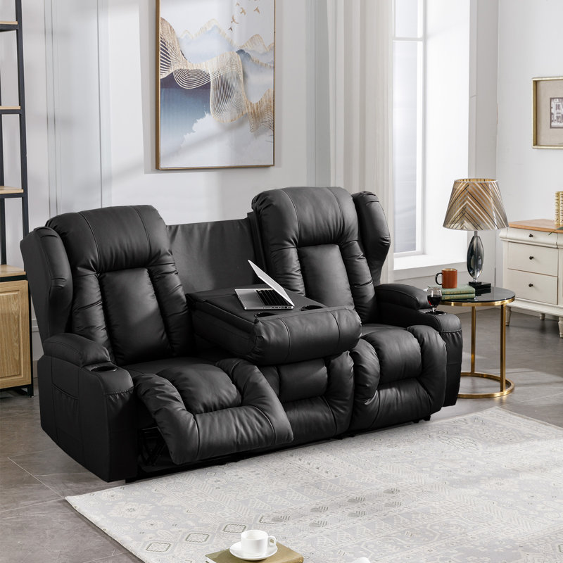 Canapé inclinable 76,7 po, Similicuir noir