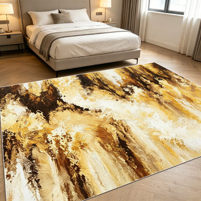 Tapis de peinture à l'huile abstraite et chaleureuse de ton de terre 1pc, doux et confortable, convenant à toutes les saisons, facile à entretenir, lavable à la machine, tapis de table sous la table convenant à la salle à manger, à la chambre à coucher et à la maison