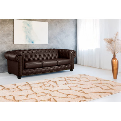 Orner 93" Leather Rolled Arm Chesterfield Sofa