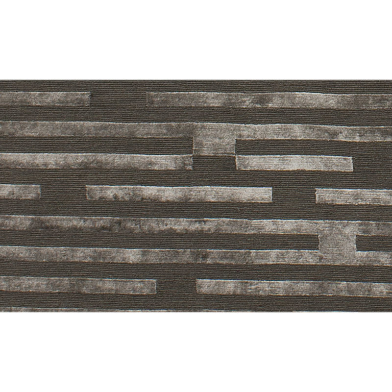 Tapis rayé rectangulaire en laine / viscose gris anthracite / argent, Rectangle 9 pi x 12 pi