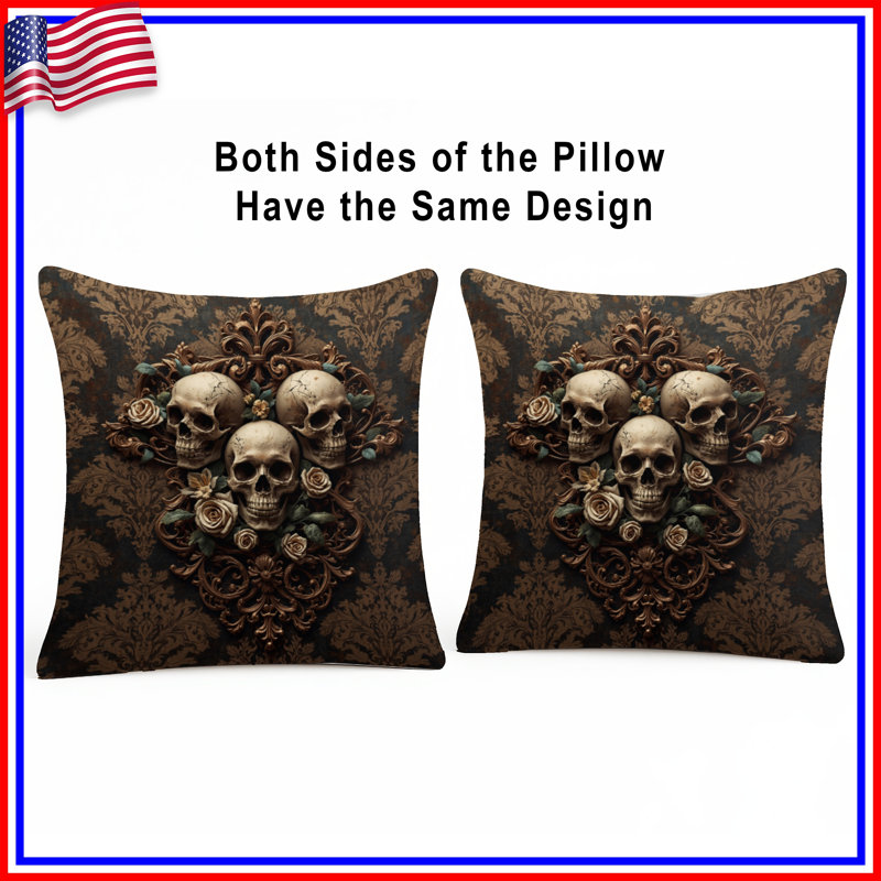 Coussins décoratifs Skulls With Floral Motif, 14 x 14 inches