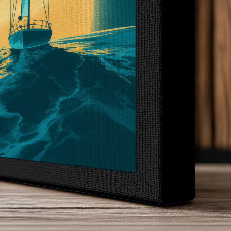 Sailboat in the Storm Coastal 1 Piece Wrapped Canvas Wall Art, 18x12 - 45.7 x 30.5 cm, Black Border