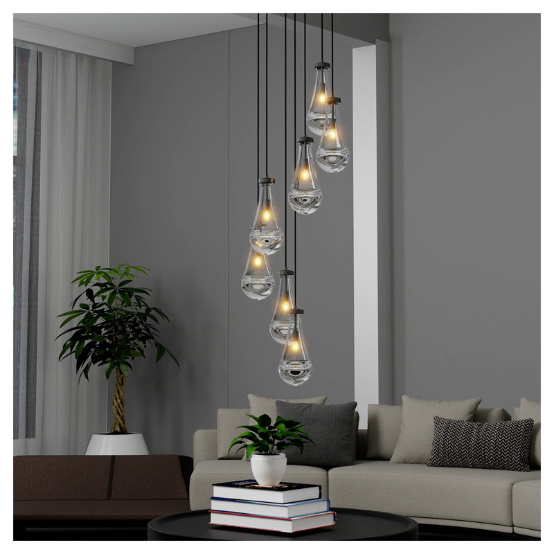 Luminaire suspendu moderne à 7 lumières Raindrop, Noir mat