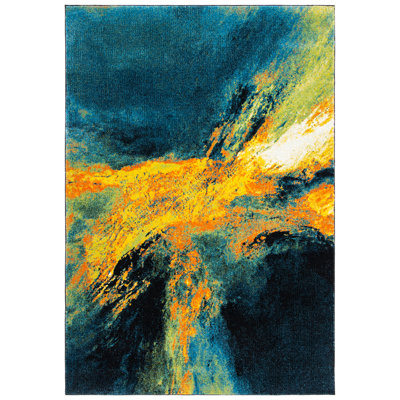 Robidoux Abstract Teal/Yellow Area Rug