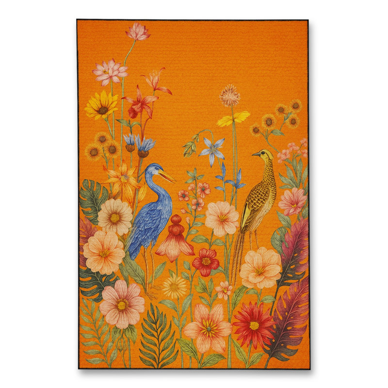 Tapis orange tissé lavable Mosso, 3 pi 3 po x 6 pi 7 po