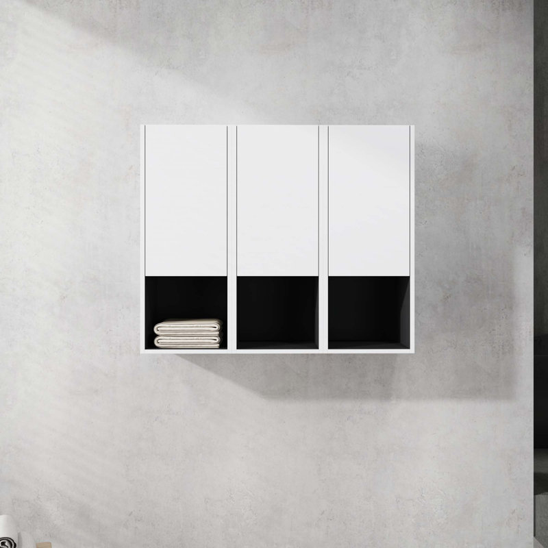 Armoire de salle de bain latérale, portes à fermeture douce, conception à fixation flottante, Blanc