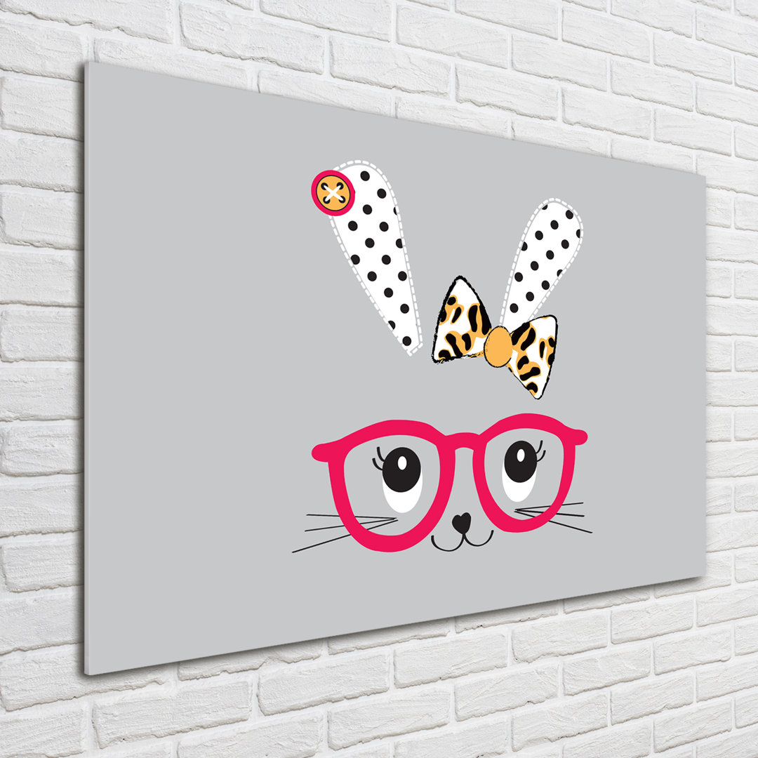 Glasbild Kaninchen mit Brille