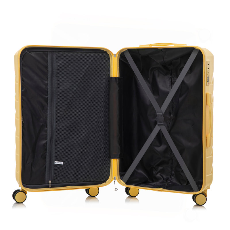 20 "/ 24" / 28 "3 pièces / ensemble en valise à roulettes en ABS, couleur assortie, avec serrure à combinaison (jaune)