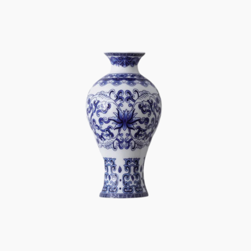 Vase mural bleu en céramique pour bambou Lucky - décor en porcelaine