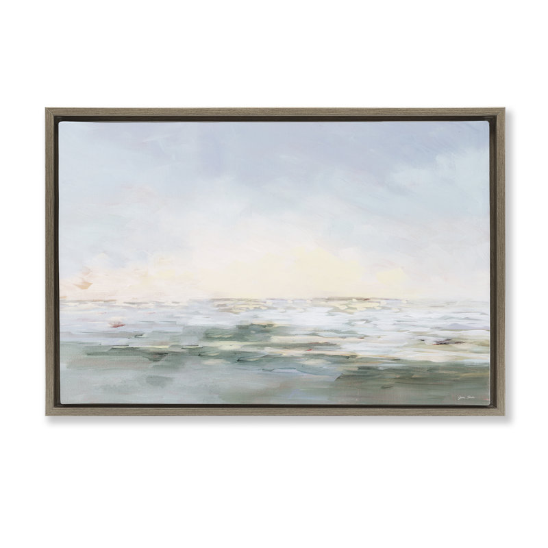 «Ocean Horizon», art abstrait sur toile encadrée flottante brune, par JANE SLIVKA, H 21 po x l 31 po
