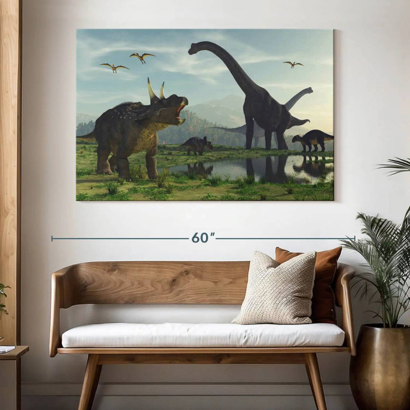 Monde des dinosaures, H 34 po x l 51 po