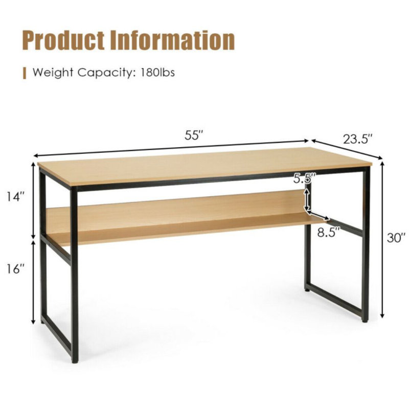 Iron Computer Desk, Light Brown
