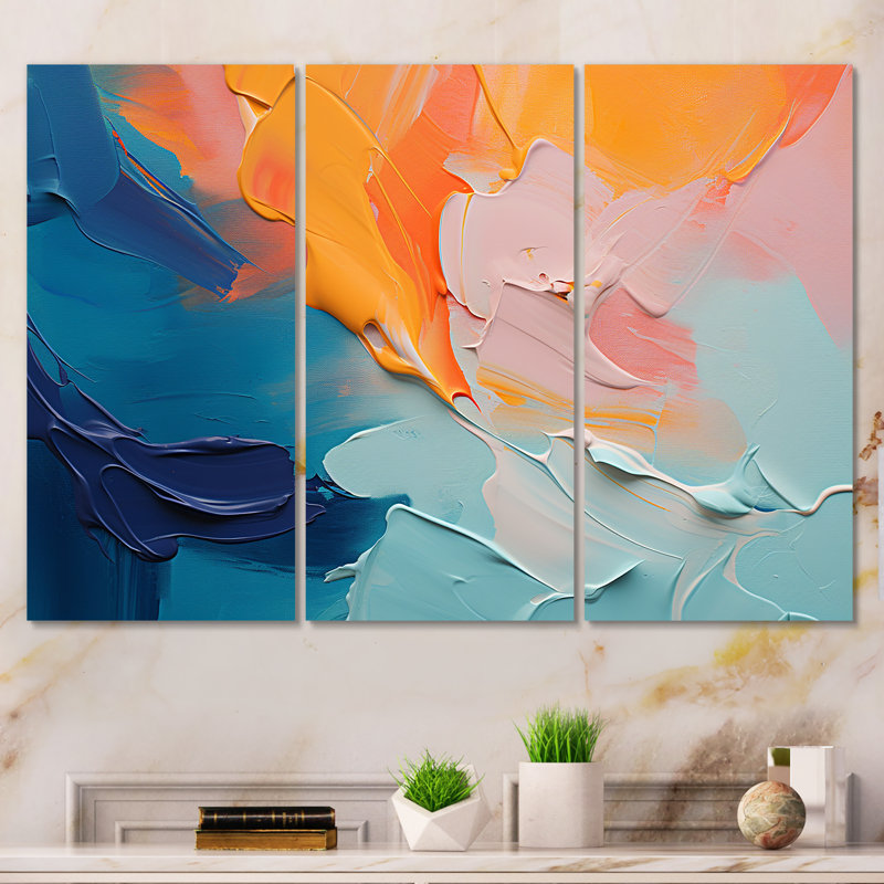 «Blue and Orange Paint Abstract Expression 2», art mural abstrait, H 28 po x l 36 po x P 1 po, Toile tendue