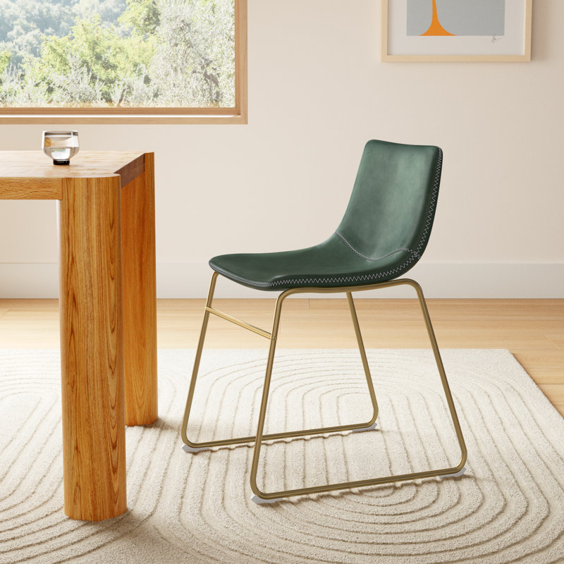 Nia Vegan Leather Side Chair, Gold, Green Vegan Leather