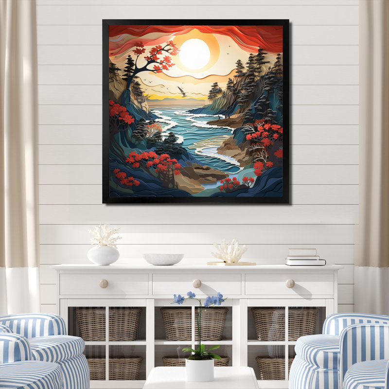 Coastal Wilderness Papercut II - Nautical & Beach Wall Decor, H 16 po x l 16 po x P 1 po, Cadre photo noir