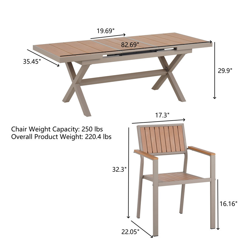 Ensemble de salle à manger extensible pour 6 personnes, Brun / brun clair