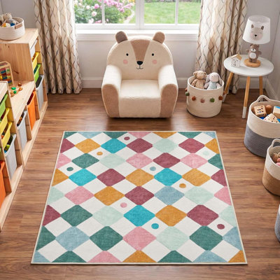 Colorful Diamond for Kids Washable Non-slip Rug