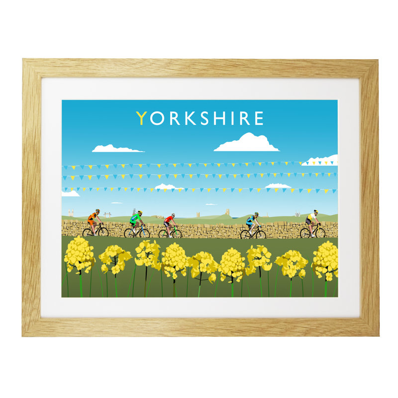 Yorkshire Cycling 1 Piece Wall Art, 44 cm H x 54 cm W x 2.2 cm D, Oak Wood Frame