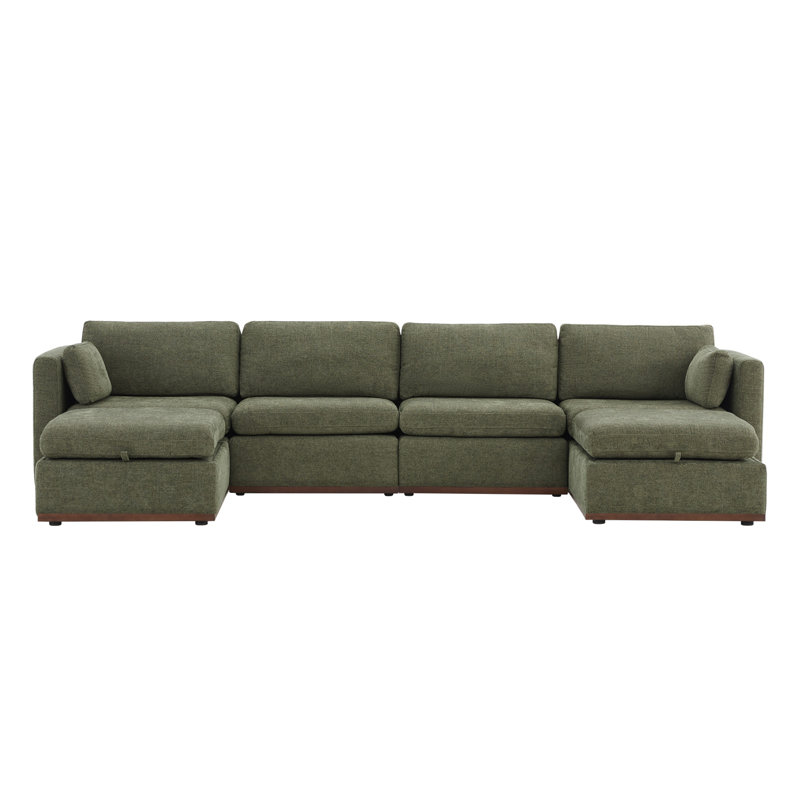 Sayette 146'' W 6-Piece Modular Sectional with Ottoman, Moss Green Polyester