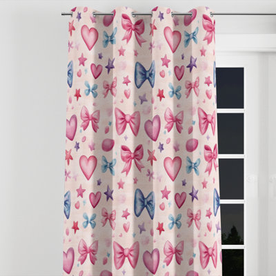 Girls Icons Velvet Curtains - Modern Girl Love Symbols Twin Grommet Curtain - 1 Panel