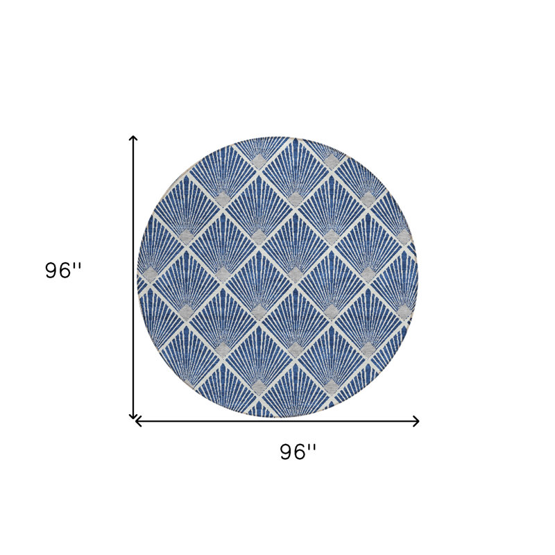 Tapis d'intérieur / extérieur rond lavable géométrique bleu marine, gris et ivoire HomeRoots
