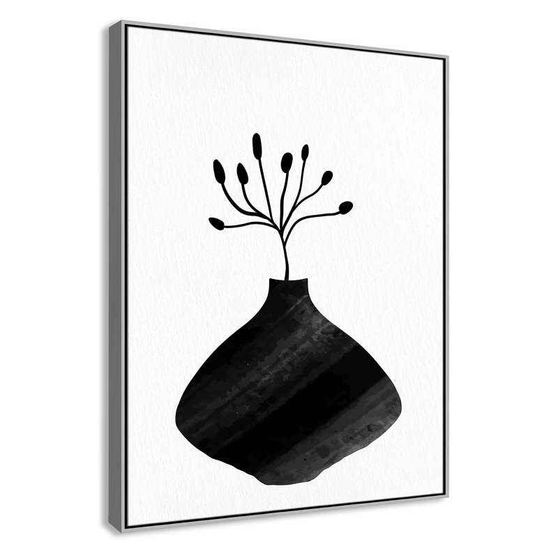 «Black Vase II» par Kimberly Allen, Toile argentée avec cadre flottant, Pas de tapis, H 49,5 po x l 37,5 po x P 2 po