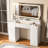 44" Vanity Desk with Mirror and Lights, Glass Top with RGB Lighting, Makeup Table with Fluted Storage Drawer, Cabinet,3 LED Lights Modes, Power Outlet for Bedroom-1612108580