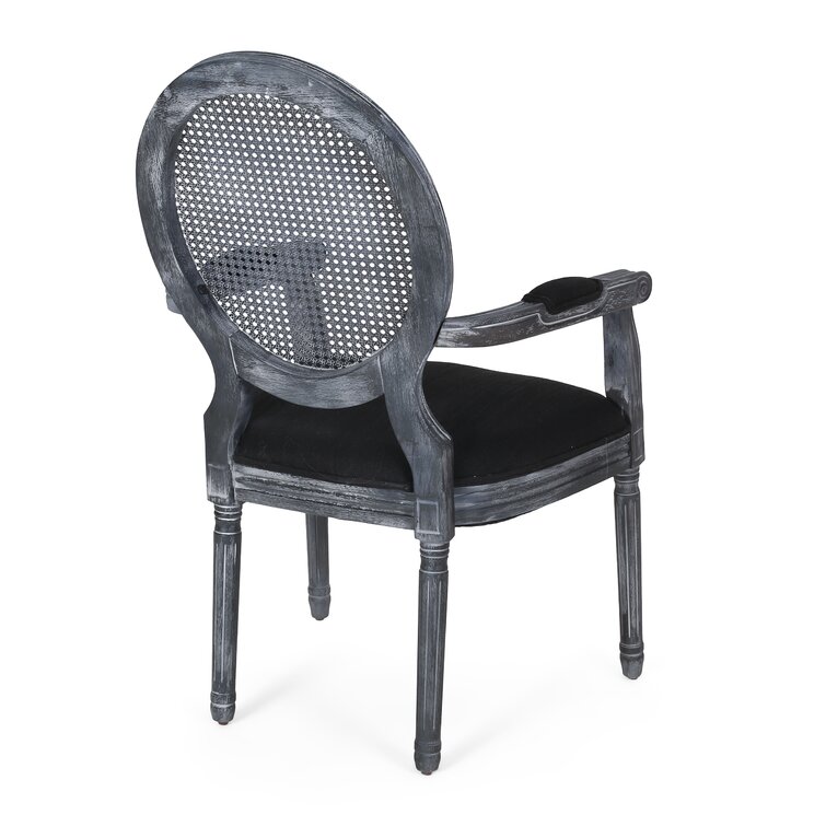 Esaie King Louis Back Arm Chair (Set of 2) Gracie Oaks Upholstery Color: Black, Leg Color: Gray