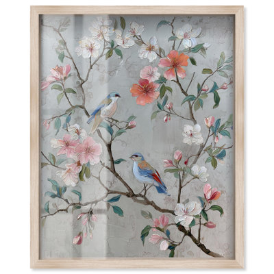 Chinoiserie Spring I Shadowbox Print Floral Wall Decor by Art Remedy, Blonde Frame, 30 x 36