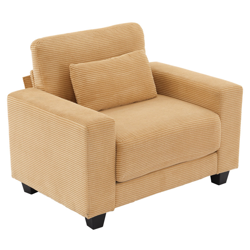 Fauteuil en velours côtelé 44,5 po avec coussin, Jaune