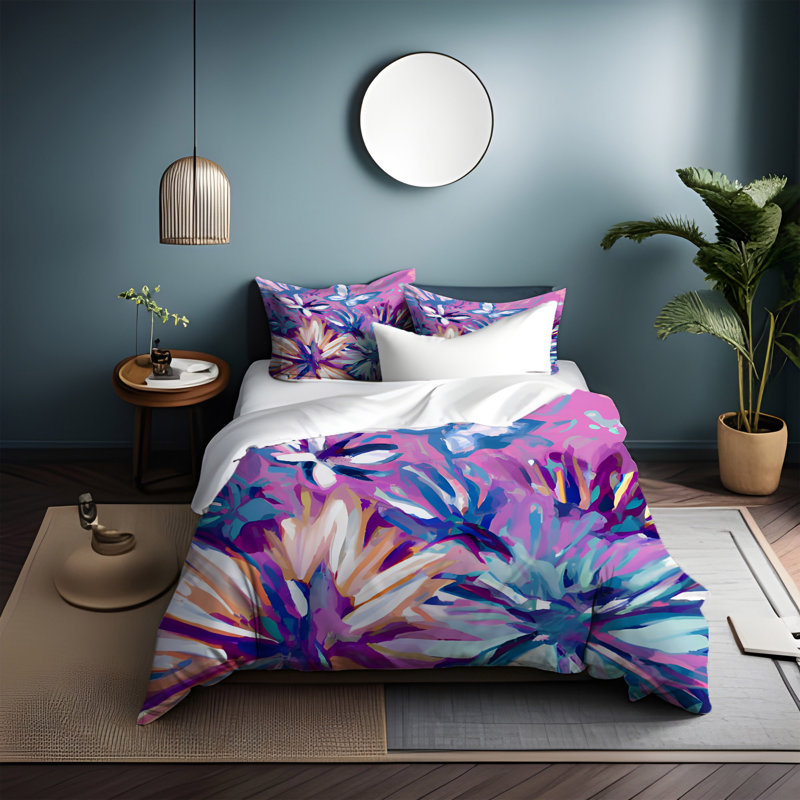 Polyester Floral Duvet Cover, King Duvet Cover + 2 King Shams