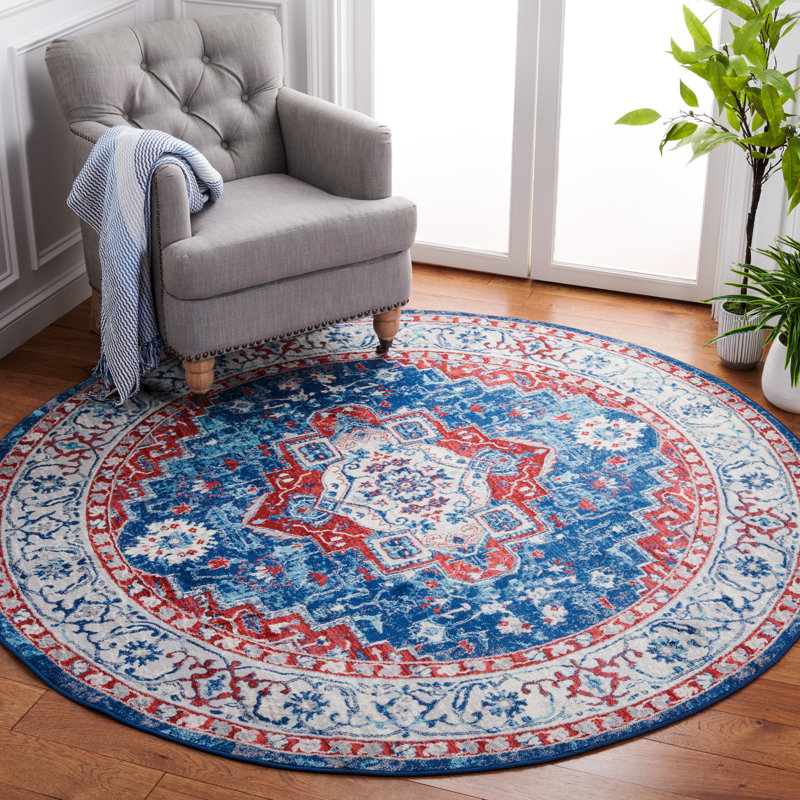 Tapis bleu marine / rouge Aurich 851, Rond 6 pi 7 po