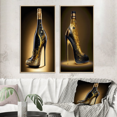 «Golden Champagne High Heel I», 2 pièces sur toile