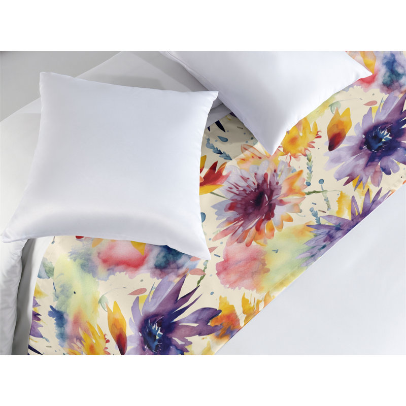 Ambresonne, aquarelle, fleurs, lit, foulard, chemin, Très grand lit