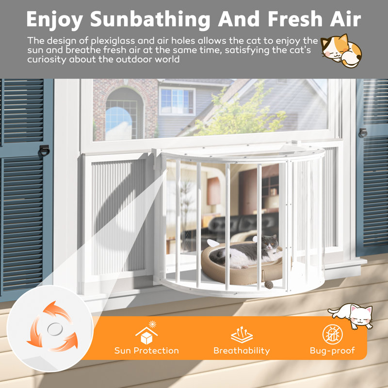 Semi-Circular Balcony Cat Expandable Window Enclosure For Indoor Cats
