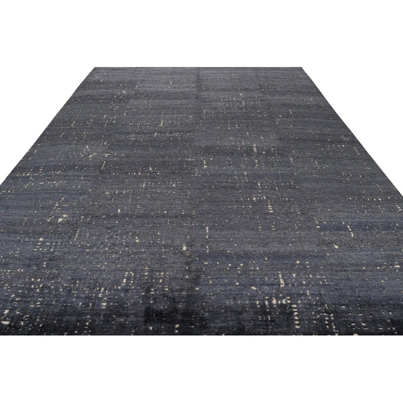 Wool Area Rug in Black, Blue, White