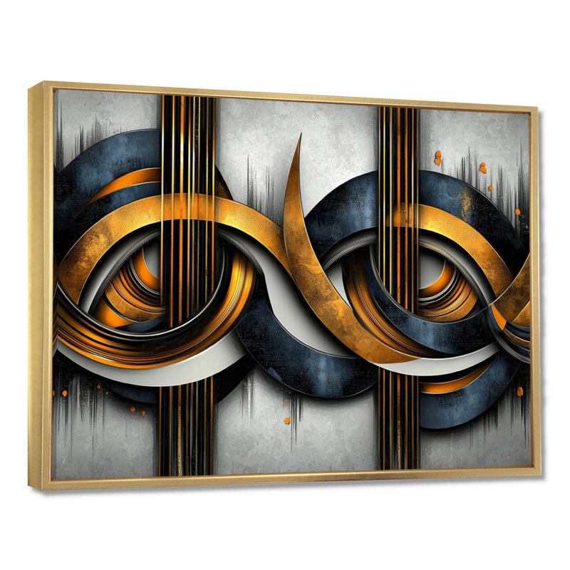 «Golden Luminous Core of Aqua I», art mural abstrait géométrique, H 34 po x l 44 po, Doré