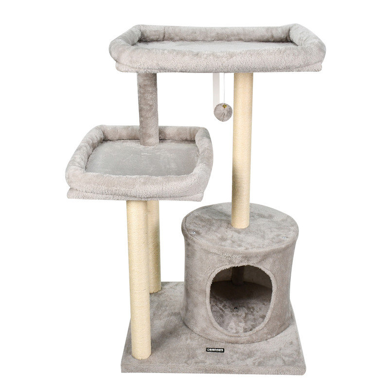 GOOPAWS 3-Tier Faux Fur Cat Tree & Condo with Hammock, Cream