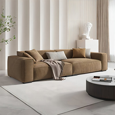 Khaki Genuine Leather Modular Sofa cushion couch