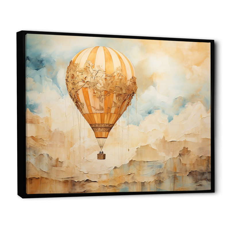 Minimalisme, montgolfière, voyages sur toile, Cadre flottant noir, 12" H x 20" W