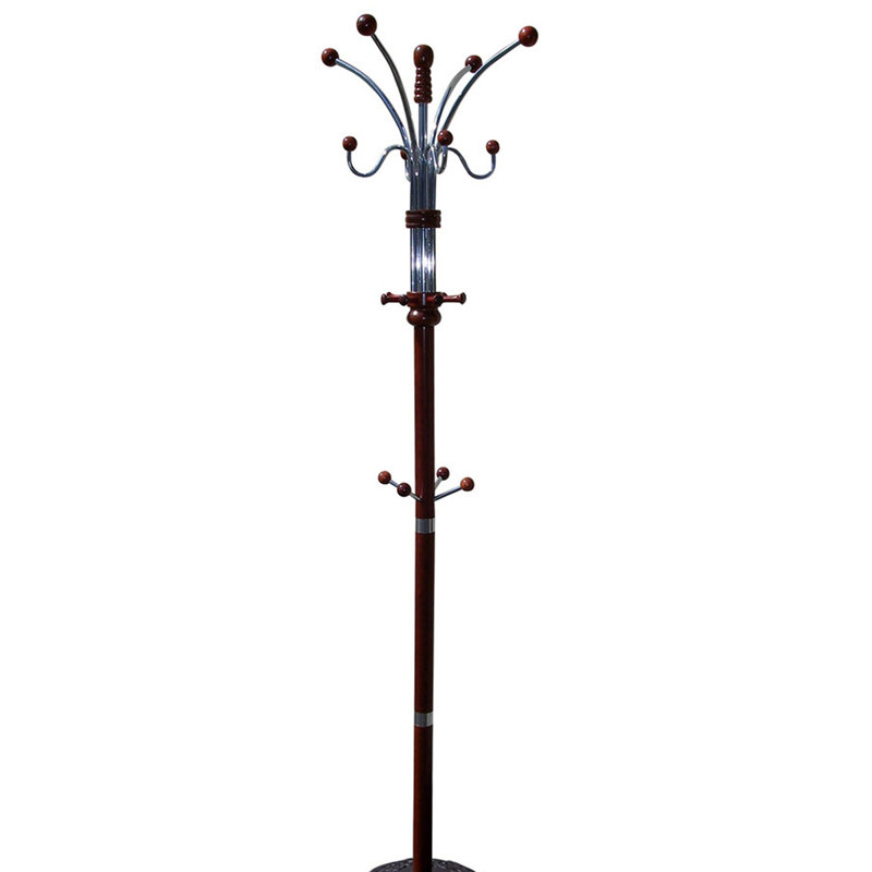 73" Tall Chrome And Wood Coat Rack, Cherry