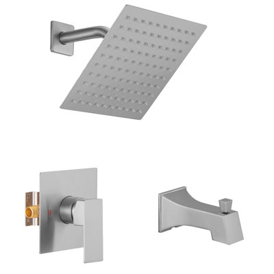 Robinet de douche monocommande à 2 jets de pluie 2,5 gallons par minute avec bec de baignoire à haute pression en nickel brossé (valve incluse)