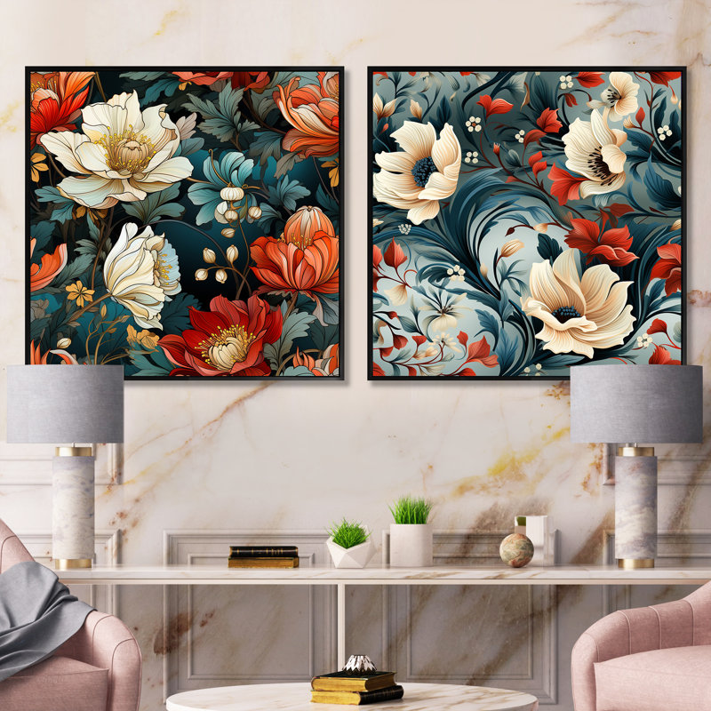 Ensemble de 2 fleurs Elsmere Wines, Cadre flottant noir, H 16 po x l 33 po
