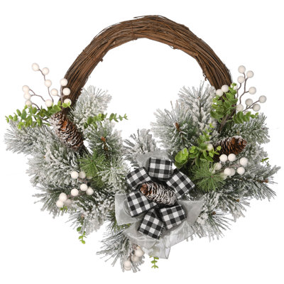 Couronne de Noël enneigée 22 "avec nœud