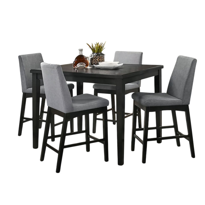 Ensemble de table de comptoir et 4 chaises Heni, rembourré gris, brun noyer foncé